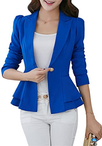 EFOFEI Damen Revers Casual Anzug Crop Frill Slim Fit Blazer Flared Slim Fit Blazer Einfarbige Office Cardigan Blau XXL