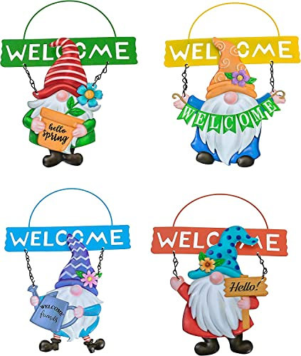 PMS Set 4 Gonk Zwerge Wandbehang Metall Willkommen Zeichen Garten Ornament Dekoration