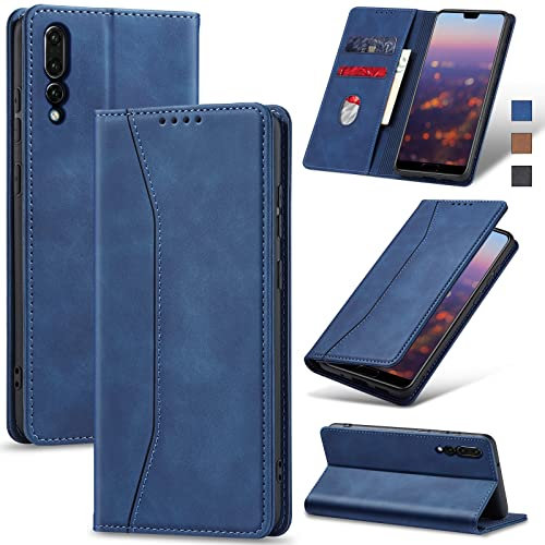 Jasonyu Coque pour Huawei P20 Pro, Housse Etui en Cuir PU Portefeuille [Antichoc] [Magnétique] [Porte Cartes] [Stand Fonction] Flip Coque (Bleu)