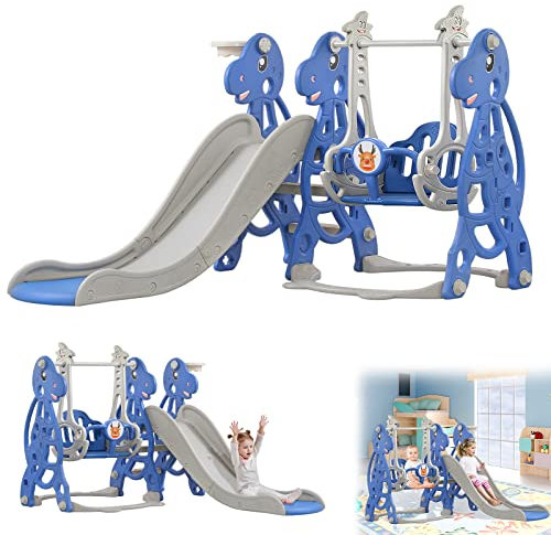 YRHome Toboggan 4 en 1 pour enfant, avec panier de basket et balançoire, pliable, bec antidérapant, pour jardin, intérieur, extérieur, aire de jeux, adapté pour jeunes enfants, 175 x 140 x 115 cm