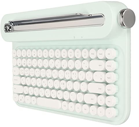 AMONIDA Teclado Bluetooth Vintage, Teclado de Máquina de Escribir, Teclas Redondas, Compacto, 86 Teclas, Universal con Soporte Incorporado para Teléfono Inteligente (Menta Verde)