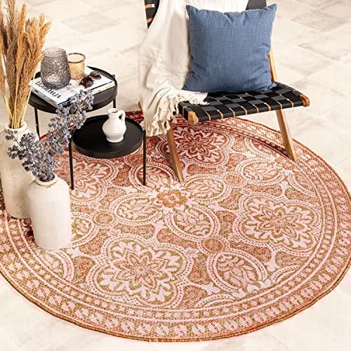 FRAAI | Home & Living In- & Outdoor Teppich Rund - Summer Oriental Terracotta - Wetterfest - Polypropylen - Flachgewebe - Balkon, Garten/Terrasse - Terrasse - Rug