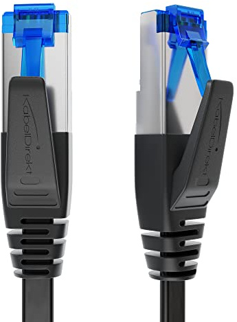 KabelDirekt – Cat-7-Flachkabel – 0,3m – 10 Gigabit, RJ45, Schwarz