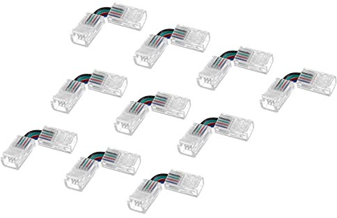 sourcing map L Form 4 Pin LED Steckverbinder 8mm Breite 90 Grad Winkel Ecke Lötfrei Verlängerung Steckverbinder für 5050 3528 RGB LED Licht Streifen 10Pack