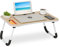Relaxdays Tavolino per Laptop, Pieghevole, Letto e Divano 26x63x40 cm, con Porta Bevande e Tablet, Marrone Chiaro Bianco, Fibra di Legno
