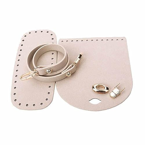 SHTGOI PU Ledertasche Strickset Taschenboden Stricken Häkeltaschen Taschenbodenformer Pad-Einsatz Kissenbasis Ledertasche Unten Schultergurt Klappenabdeckung für Taschen häkeln 3 Zubehör Beige