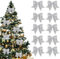 mizikuu 12 Stück Weihnachtsschleifen, Schleifen Weihnachten Deko Weihnachtsbogen Band Weihnachtsbaumschmuck Christmas Glitter Bows Zierschleifen für Party Baumkranz Dekorationen, Silbrig