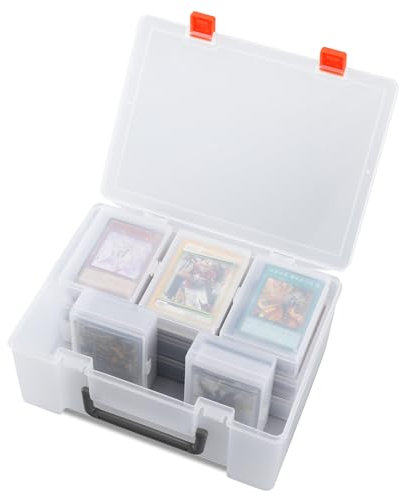 Saichotoy Trading Card Storage Box - Card Case Holder Organizer 800+ Compatible with Pokmeon, MTG, Yugioh, TCG Cards with 11 Individual Deck Box Each Holds 70 Cards (Clear)