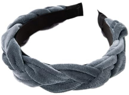 Damen Samt Haarreif Breit Haarband Geflochten Stirnband Vintage Haarreifen Haarschmuck Haarzubehör Verdrehtes Geknotetes Stirnband für Frauen Mädchen für den täglichen Gebrauch,Grau