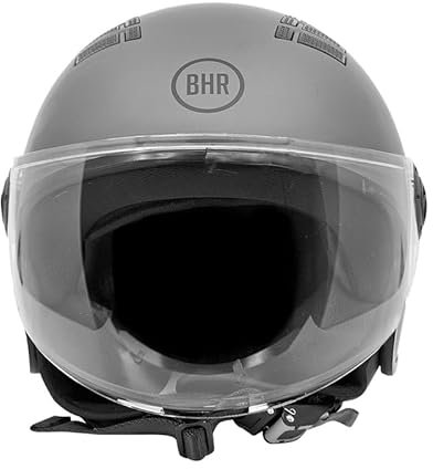 BHR Casco Demi-Jet 834 FLOW - Casco Scooter Estivo Omologato ECE 22.06 con 16 Fori di Aerazione - Casco Motorino con Visiera Antigraffio e Sgancio Micrometrico - Grigio Opaco XL