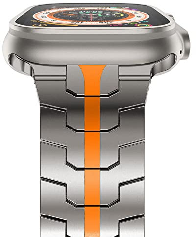 NewWays Correa de titanio compatible con Apple Watch, correas de metal de repuesto para iWatch Ultra 2/Ultra Series 10/9/8/7/6/5/4/3/2/1/SE, titanio/naranja