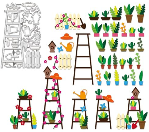 BENECREAT Stanzformen Zum Thema Garten, Leiter Topfblume Kohlenstoffstahl Schablone Vorlage Gartenwerkzeug Metall Stanzteile Basteln Stanzen Für Kartenherstellung Scrapbooking