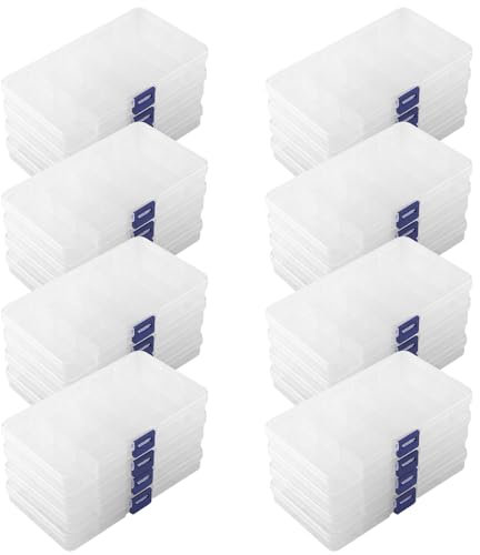 ZEONHAK 24 PCS 15 Grid Plastic Jewelry Box with Dividers Compartments, Clear Plastic Storage Boxes for Beads, Jewelry, Earrings