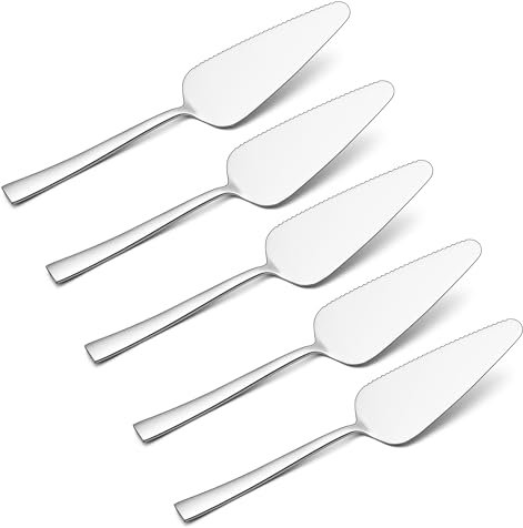 Joyfair Juego de 5 palas para tartas, de acero inoxidable, con bordes dentados, para restaurantes, cocinas, fiestas y bodas, pulidas y aptas para lavavajillas
