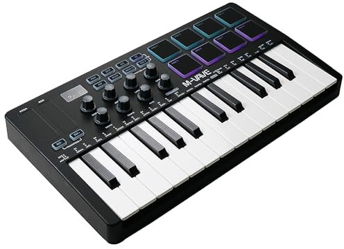 M-VAVE 25 Key USB MIDI Keyboard Controller With 8 Backlit Drum Pads,Piano Keyboard Wireless Semi Weighted Professional Dynamic Keybed 8 Knobs,Software Included