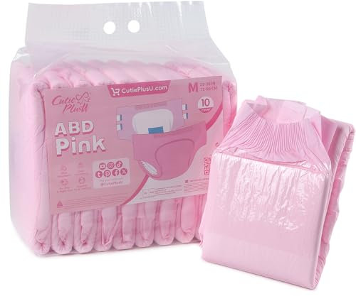 CutiePlusU Windeln für Erwachsene 10 Stück Einweg-Inkontinenz-Slips mit Schlaufen für Damen und Herren, Maximale Saugfähigkeit über Nacht – Rosa (Mittel 28-38)