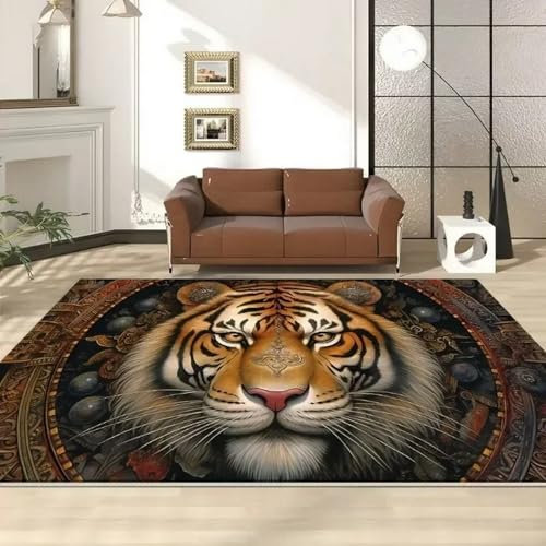 3D Gedruckt Bettvorleger Rutschfeste Area Teppich, Tiger-Dschungel-Tierwelt 3D Optische Illusion Teppiche Weich Flanell Bodenteppich Wohnzimmer Schlafzimmer Throw Runner Teppiche Low Profile Tü -3M9O4
