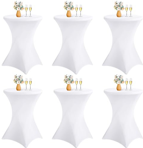 LYAFS 6er-Set Stretch Stehtisch Husse für Bistrotisch Ø 80-85 cm Elegante,Verstärkung im Fußbereich,Stretch-Husse Weiß Hussen für Stehtische und Bistrotische（Weiß,80×110cm）