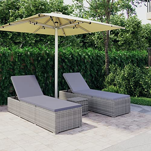 CIADAZ 3-TLG. Garten-Sonnenliegen mit Teetisch Poly Rattan Grau, Gartenliege, Liegestuhl, Sonnenstuhl, Sonneninsel Outdoor, Liegen, Gartenmöbel, Bäderliege, Relaxliege - 3057665