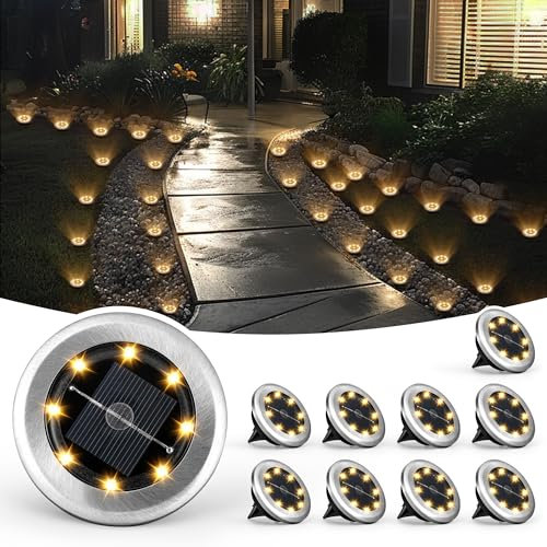 Solpex Klein Solar Bodenleuchten, Solarleuchte für Garten 8 LEDs 20 Stück, Warmweiß Gartenleuchten Edelstahl Wasserdicht für außen, Garten, Terrasse, Rasen, Hof, Gehweg