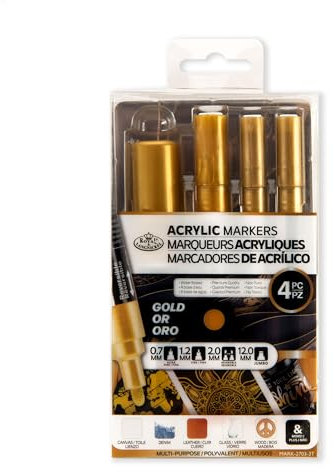 Royal & Langnickel 4 MARCADORES DE ARTISTA DE PINTURA ACRÍLICA PARA ARTESANÍA ORO. TAMAÑOS 0,7 mm, 1,2 mm, 2 mm, 12 mm.