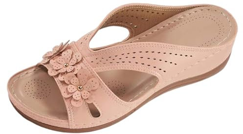 Generisch Orthopädische Sandalen Damen Sommer Pantoletten Weiches Hausschuhe Pantoletten Keilabsatz Hohl Casual Hausschuhe Fußgewölbeunterstützung für Sommer Aushöhlen Freizeit Schuhe House Slippers