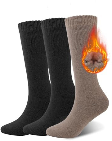 SIMIYA 3 Paar Socken Damen, Thermo Kniestrümpfe Damen Stützstrümpfe aus Atmungsaktiver Baumwolle Damen Warme Thermosocken für Winter (Schwarz+Curry Hell)