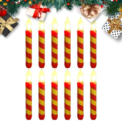 Nlrlo Christmas LED Candles, Flameless Candles Battery | Battery Operated Christmas Candelabra Lights | 12x Flameless Battery Operated Christmas Flameless Candles Home Christmas Candelabra Lights