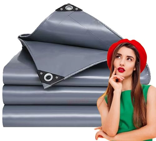 WLRHGl Tarpaulin Waterproof Heavy Duty Waterproof Sheet, 5 x 12.5 m Outdoor Furniture Cover, Caravan Cover Sheet, Camping Tarp, Ground Sheets for Camping, Paddling Pool Cover WLR010, Grey