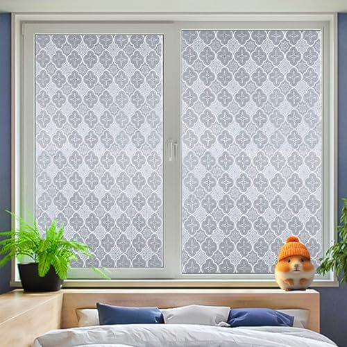 Fensterfolie Blickdicht von Aussen 85 x 250 cm, Sicherheits Schutz Splitterschutz, Wasserdicht Realistische, Kein Kleber, Sichtschutz Streifen Selbsthaftend, 3D-Begonie