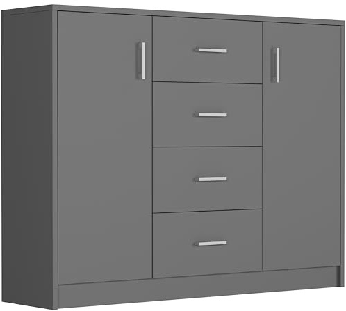 Framire TV-Kommode mit Schubladen und Schränken, Anthrazit, 110 x 35 x 85 cm - Modern U-1