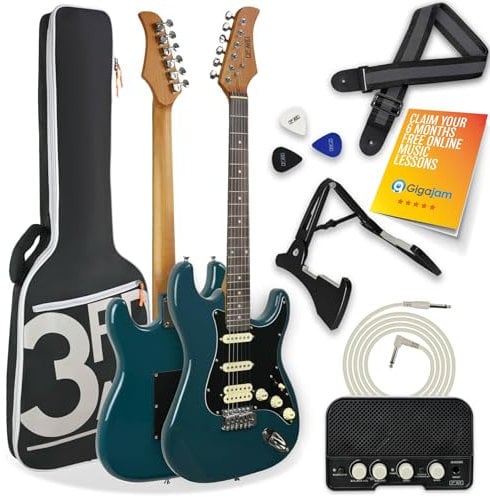 3rd Avenue Stateside Full Size 4/4 Electric Guitar Ultimate Kit with 5W Amp, Cable, Stand, Padded Gig Bag, Strap, Picks, FREE LESSONS – Delta Blue