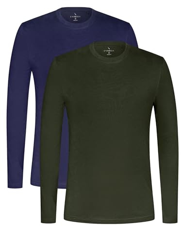 Enorsia Mens Regular Fit Long Sleeve T-Shirt 2 Pack - Lightweight Cotton Jersey, Ribbed Crew Neck, Straight-Cut Hem, Versatile Casual & Dressy Wear (UK, Alpha, XXL, Regular, Regular, Navy/Olive)