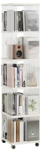 WUDLEP 5-stöckiges Regal mit 360° drehbaren Rollen, transparentes Acryl, drehbar, Lagerregal, Standregal für Zuhause, Wohnzimmer
