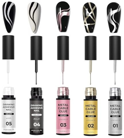 5Color Nail Art Gel Liner Gel Polish Set, Nail Art Pens UV/LED Soaking French Manicure, from French-Style Manicure to Creative Hand Painting, Easily Create Salon-Level Manicure
