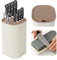 Knife Block Without Knives, Qoosea 4 in 1 Universal Square Knives Block with Scissors Slot Sharpening Rod Slot and Stone, Detachable Kitchen Knife Storage Holder for Easy Cleaning Space Saver-White