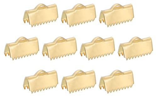 QUARKZMAN 25 Stück Bandenden-Klemmen 15mm Pinch-Kordel-Endverschlüsse Gold | für DIY-Herstellung