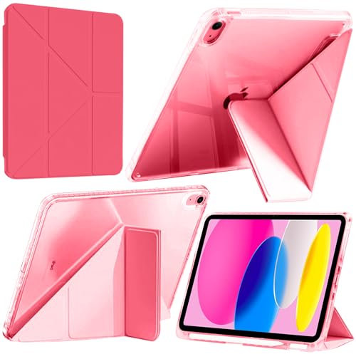 A-BEAUTY Funda Compatible con iPad (A16) 11.ª/10.ª Generación (2025/2022), con Portalápiz & Adaptador, Transparente Antigolpes Cover, 6 en 1 con Soporte, Auto-Sueño/Estela, Sandía Rosa