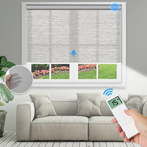 Tokblind Motorized Light Filtering Roller Shades with Remote Control, Smart Blinds for Windows Compatible with Alexa Google via Hub, Rechargeable Electric Window Shade Customized Size(Texture Grey)