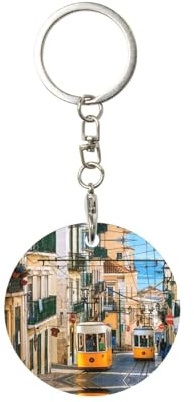 SDEGTHO Lissabon Tram Printing Aluminium Round Key Identifier, geeignet für verschiedene Schlüsselsets