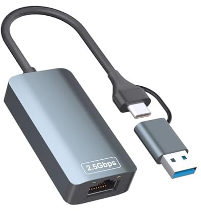 Lecnvuo 2.5gb USB Ethernet Adapter, Aluminum, Type-C to RJ45 Network Internet 2.5Gbps, 2.5G USB C to Ethernet Adapter for MacBook, iPhone 15/16 Pro Max, XPS, Surface, iPad Pro
