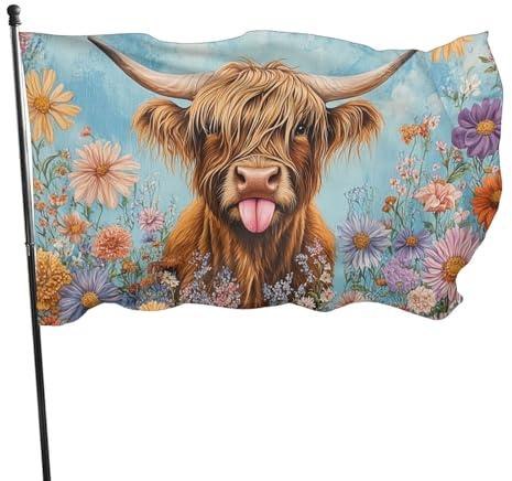 BoltPack Blumenhochland Kuh-Print Gartenflagge 90x150cm Saison-Feiertagsflagge mit Ösen für Außendekorationen Partyzubehör