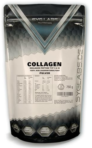 Collagen Pulver 750g - Kollagenhydrolysat - Kollagen Typ 1 & 3 | Kollagenpeptide - geschmacksneutral - ohne Zusatzstoffe - inklusive Messlöffel - laborgeprüft
