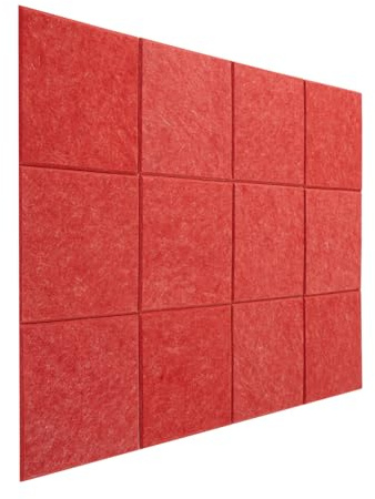 Akustik Paneele selbstklebend 12 Stück schallabsorbierende Wandpaneele aus Polyester 30x30cm geruchlos schalldämmend für Home Studio Büro Schlafzimmer einfache Installation dekorativ (12-rot)
