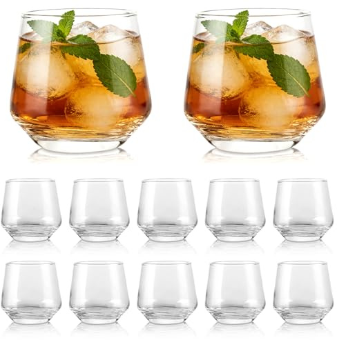 DAJAVE 12 Stück Gläser 400ml, Gläser Whiskybecher Set, Trinkgläser, Whisky Glas, Gin Tonic Set, Cocktailgläser, Wiederverwendbar, Whiskygläser Spülmaschinenfest