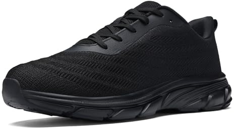 RTOUNT Mens All Black Trainers Mens Lightweight Mesh Tennis Non Slip Running Sneakers Men Breathable Casual Walking Shoes for Gym Travel Work Training Size 13