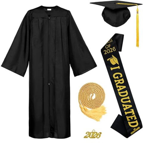Alaiyaky Abschluss Talar 2026 mit Doktorhut, Akademischer Graduation Robe mit Abschluss Hut Schärpe Quaste Ehrenschnur Anstecker, Talar für Hochschule Bachelor Master