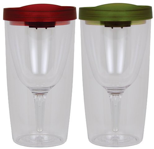 Vino2Go Double Wall Acrylic Tumbler with Merlot and Verde Lids, 10 oz, Pack of 2