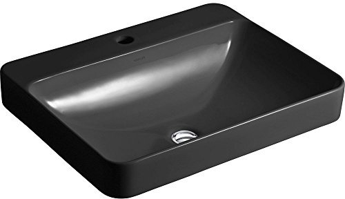 KOHLER K-2660-1-7 Vox Rectangle Vessel Above-Counter Bathroom Sink with Single Faucet Hole, Black Black