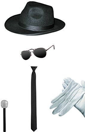 Marco Porta Popstar Sänger Set 90er Jahre Hut + Handschuhe + Mikro + Brille + Krawatte Set1